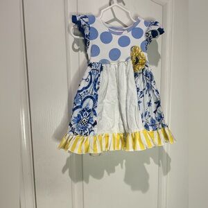 Giggle Moon Yellow Blue Ruffle 18-24 Months Girl Dress Floral Party Spring